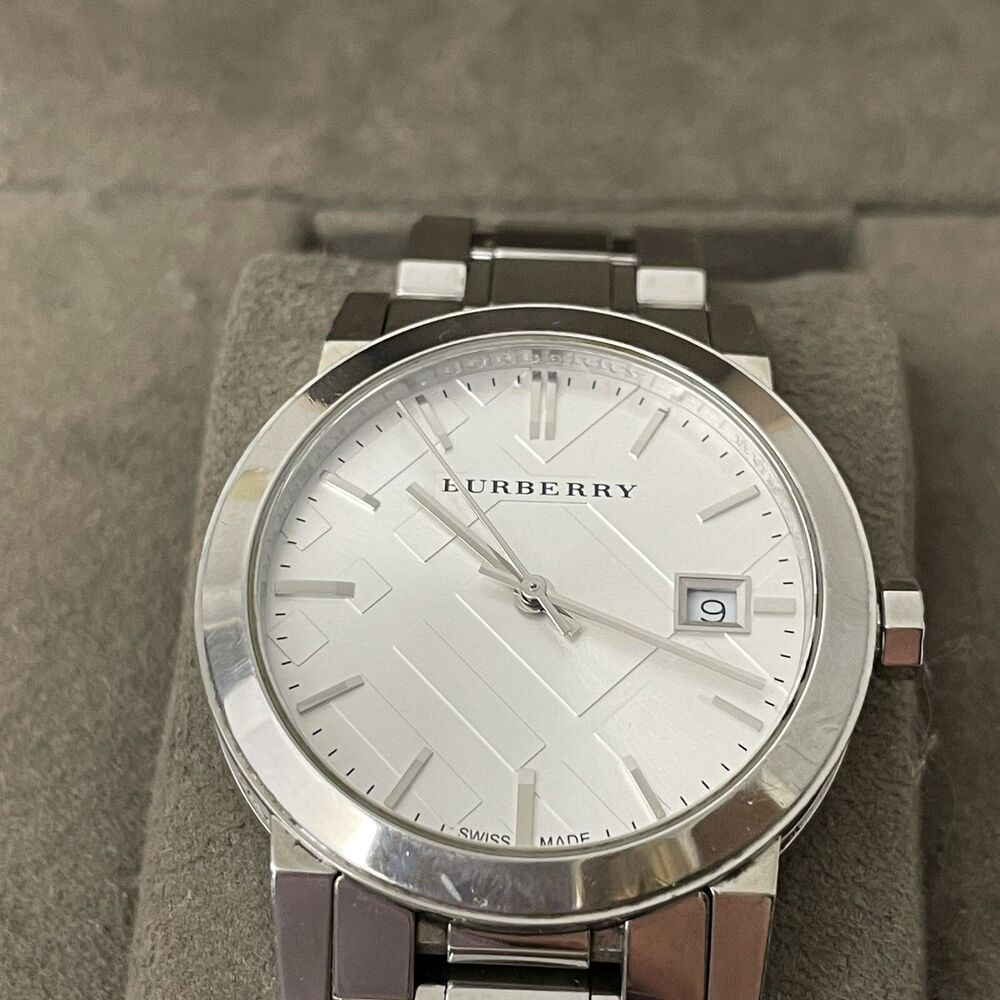 Burberry Watch Large Check Stainless Steel BU5100 Includes Box Fits Wrist 6.5”